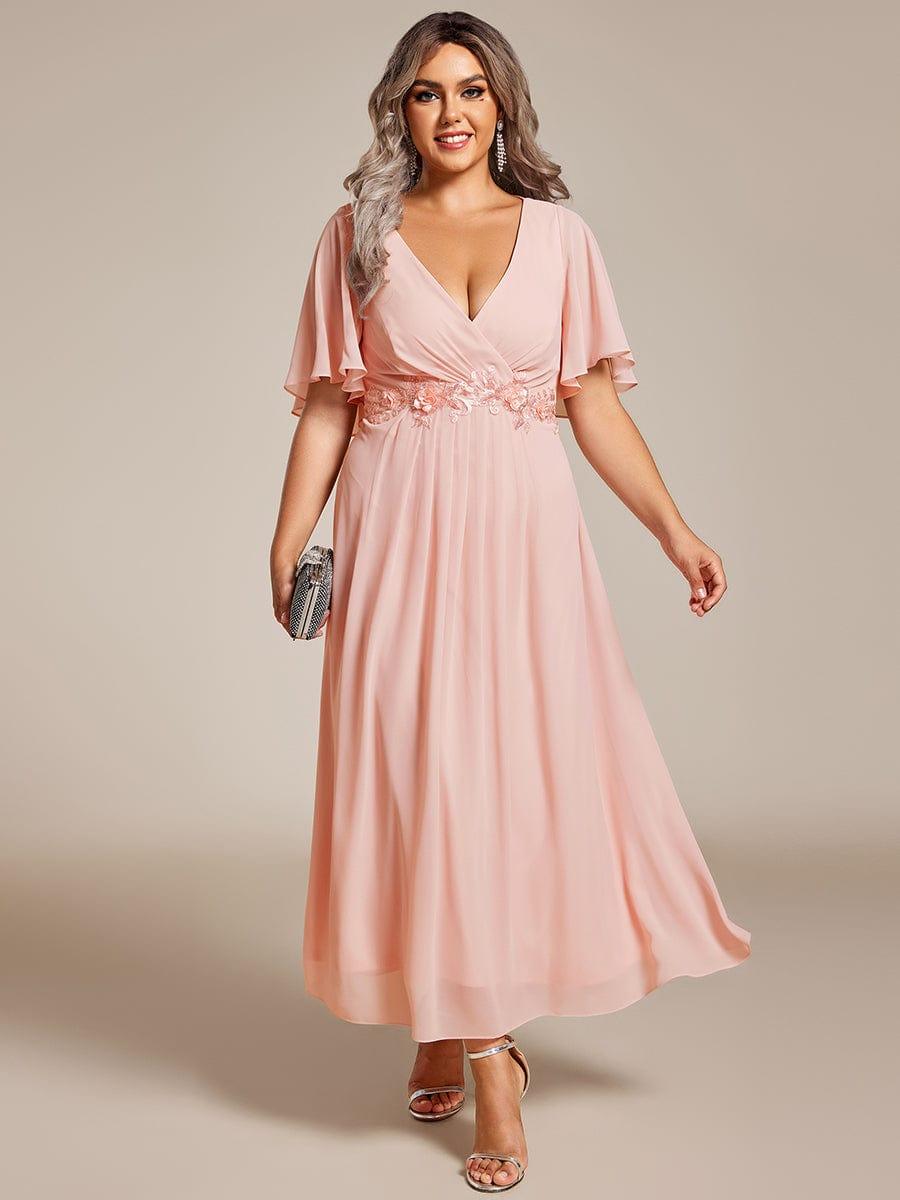 ever DAHLIA|V-Neck Chiffon Midi Evening Dress with Waist Applique (Final Sale)