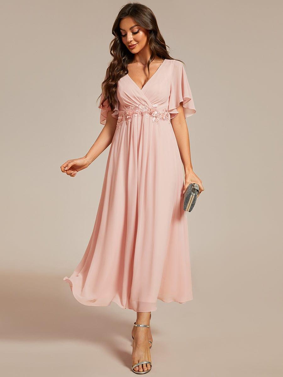 ever DAHLIA|V-Neck Chiffon Midi Evening Dress with Waist Applique (Final Sale)