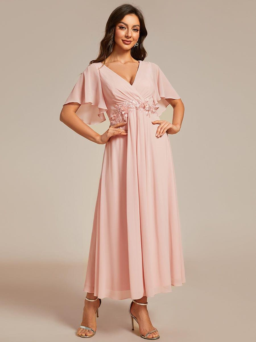 ever DAHLIA|V-Neck Chiffon Midi Evening Dress with Waist Applique (Final Sale)
