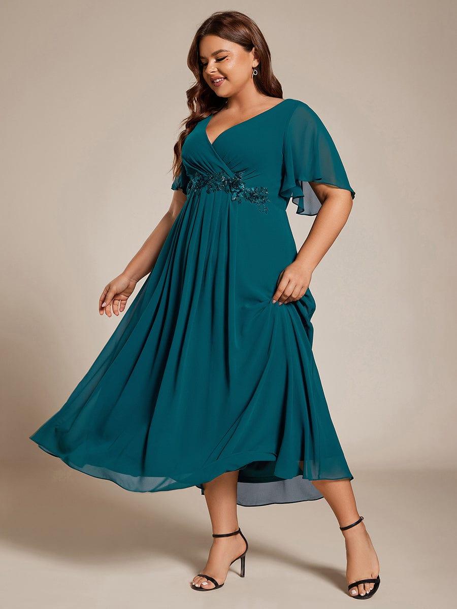 ever DAHLIA|V-Neck Chiffon Midi Evening Dress with Waist Applique (Final Sale)