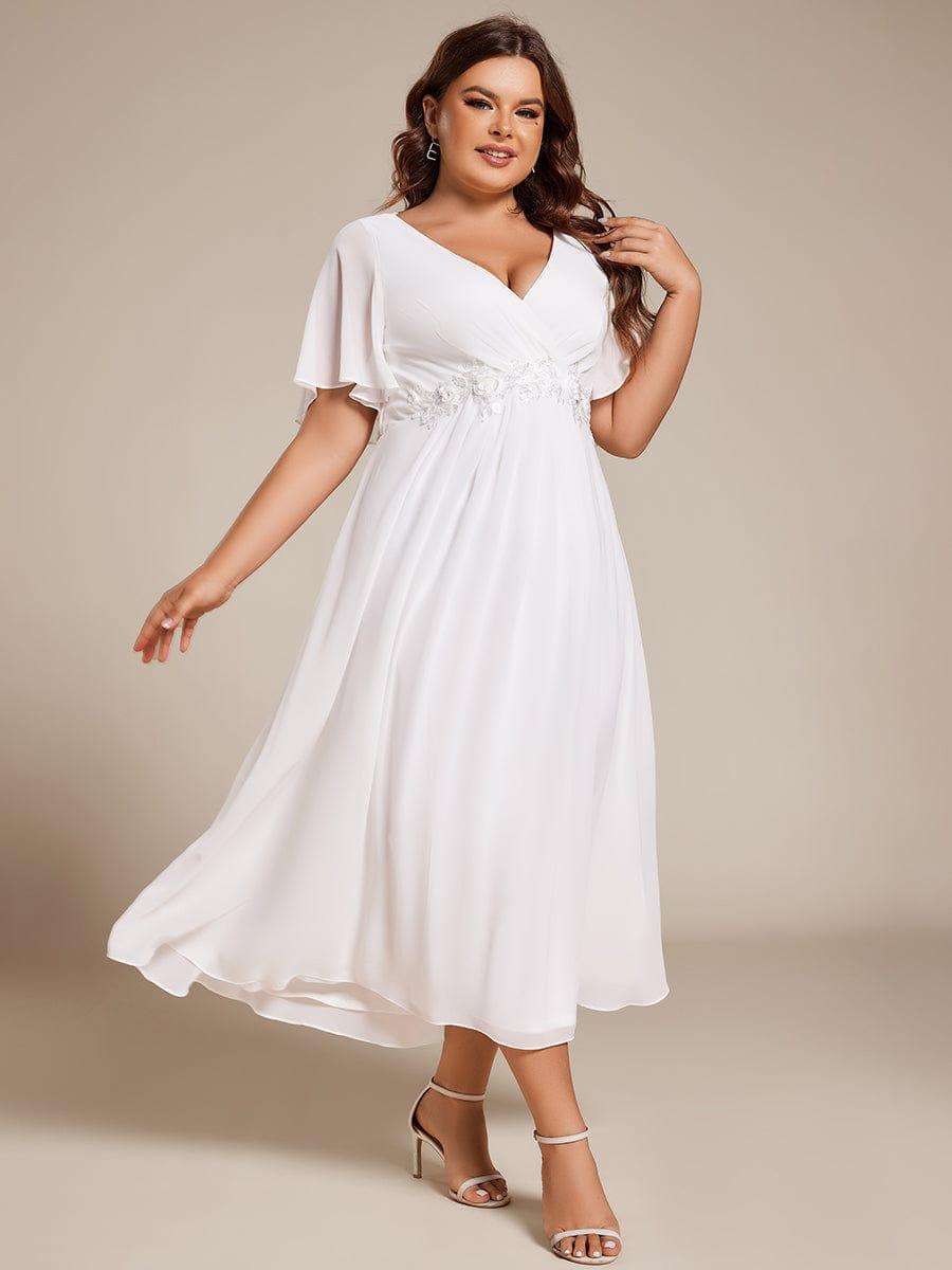 ever DAHLIA|V-Neck Chiffon Midi Evening Dress with Waist Applique (Final Sale)