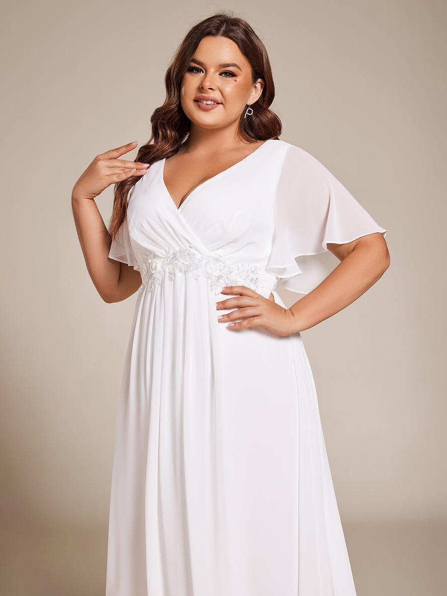 ever DAHLIA|V-Neck Chiffon Midi Evening Dress with Waist Applique (Final Sale)
