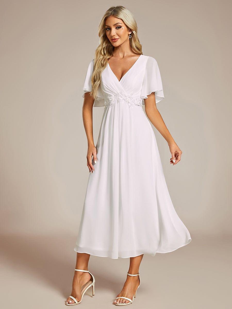 ever DAHLIA|V-Neck Chiffon Midi Evening Dress with Waist Applique (Final Sale)