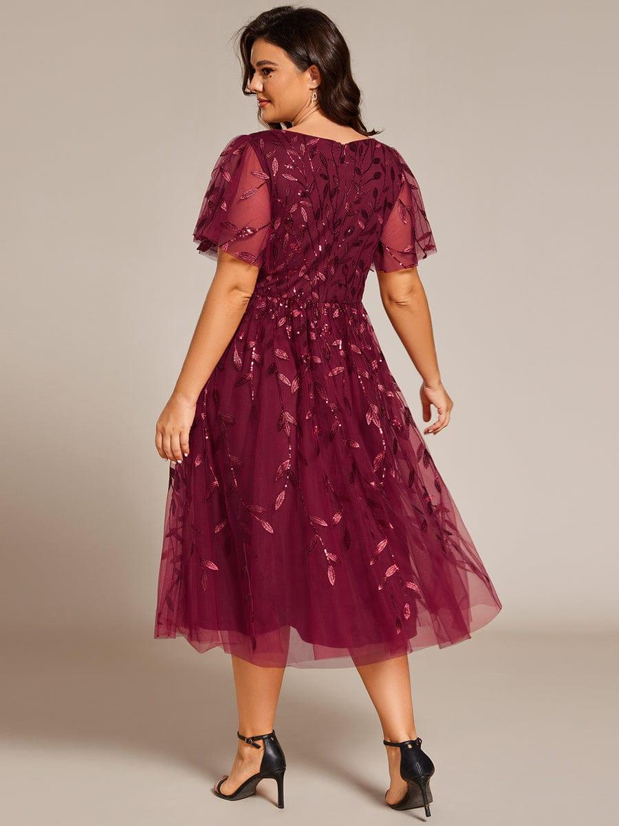 ever SIMONE|Leaf Sequin Short Sleeve Tulle Midi Dress (Final Sale)