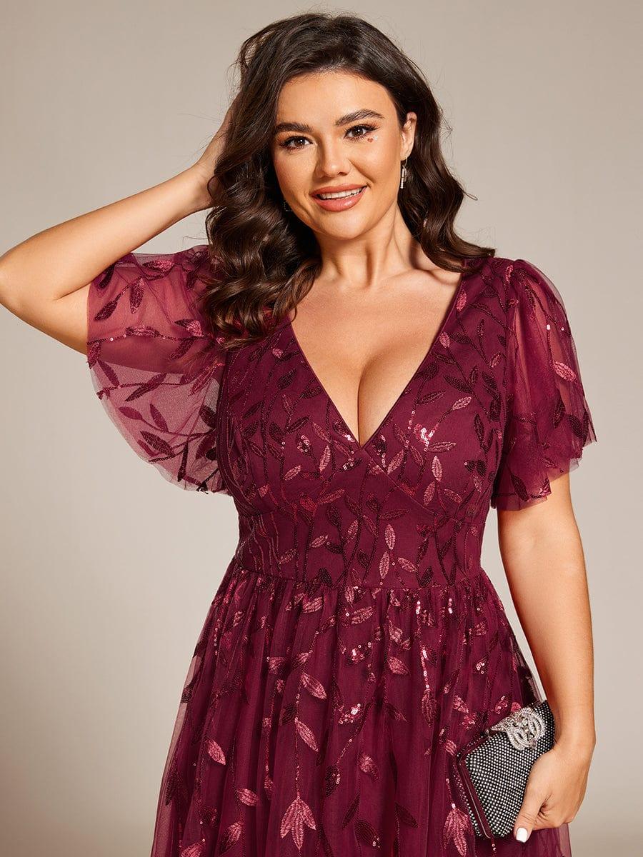 ever SIMONE|Leaf Sequin Short Sleeve Tulle Midi Dress (Final Sale)