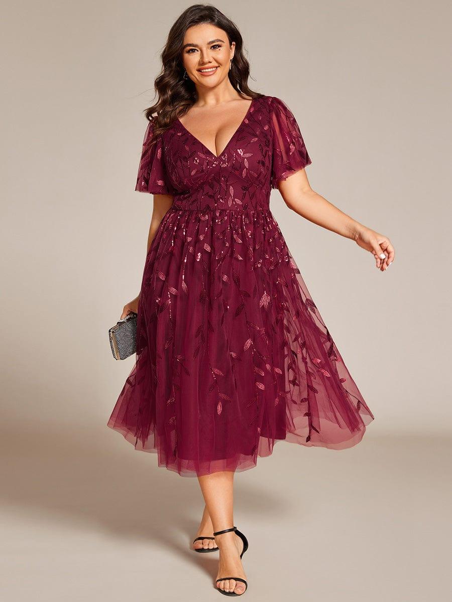 ever SIMONE|Leaf Sequin Short Sleeve Tulle Midi Dress (Final Sale)
