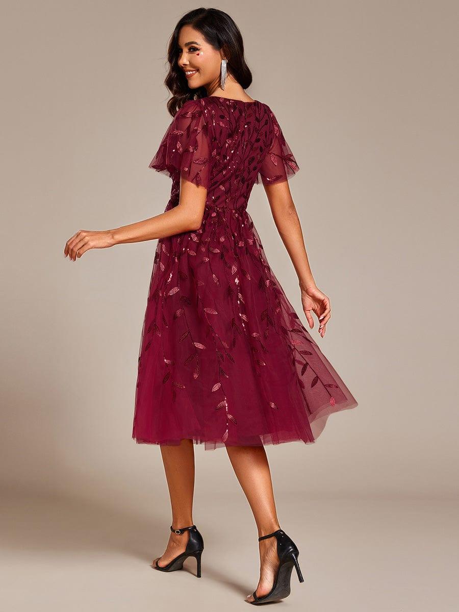 ever SIMONE|Leaf Sequin Short Sleeve Tulle Midi Dress (Final Sale)