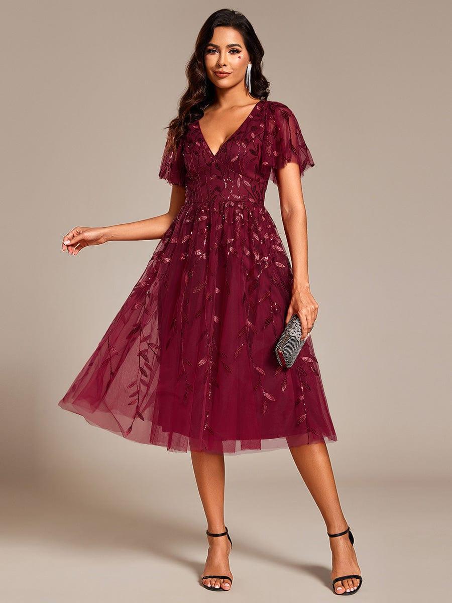 ever SIMONE|Leaf Sequin Short Sleeve Tulle Midi Dress (Final Sale)
