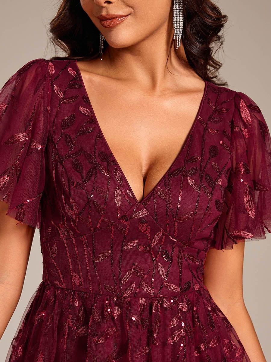 ever SIMONE|Leaf Sequin Short Sleeve Tulle Midi Dress (Final Sale)