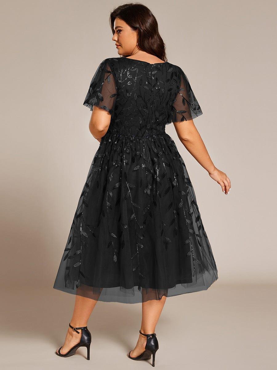 ever SIMONE|Leaf Sequin Short Sleeve Tulle Midi Dress (Final Sale)