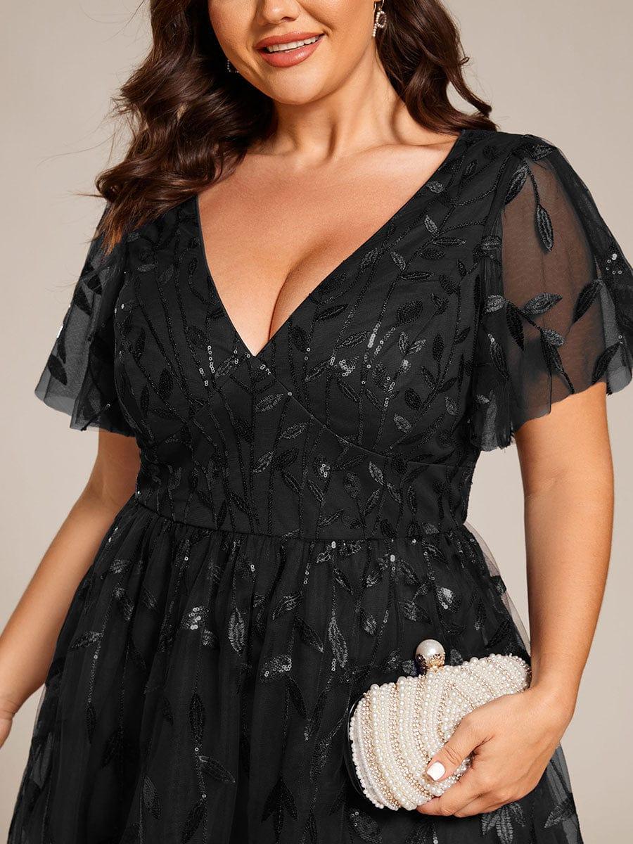 pretty SIMONE|Plus Size Leaf Sequin Tulle Midi Wedding Guest Dress (Final Sale)