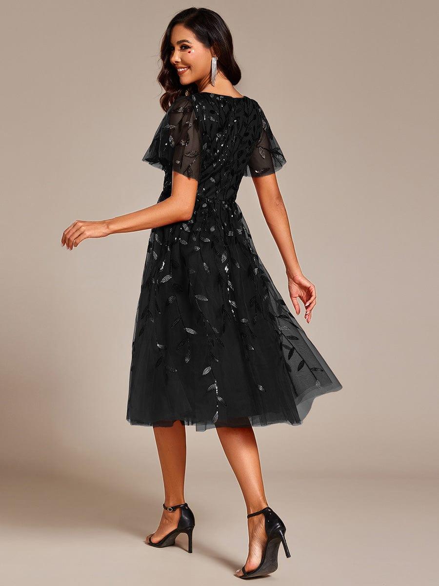 ever SIMONE|Leaf Sequin Short Sleeve Tulle Midi Dress (Final Sale)