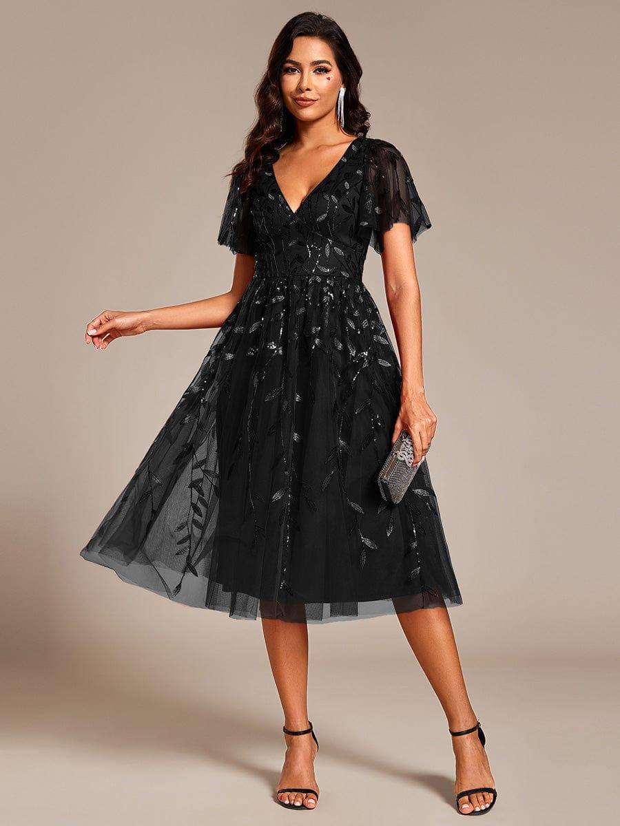 ever SIMONE|Leaf Sequin Short Sleeve Tulle Midi Dress (Final Sale)