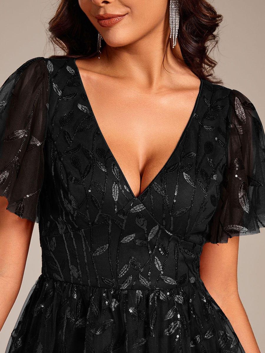 ever SIMONE|Leaf Sequin Short Sleeve Tulle Midi Dress (Final Sale)