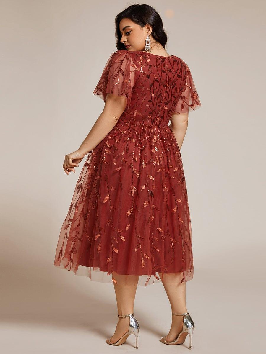 ever SIMONE|Leaf Sequin Short Sleeve Tulle Midi Dress (Final Sale)