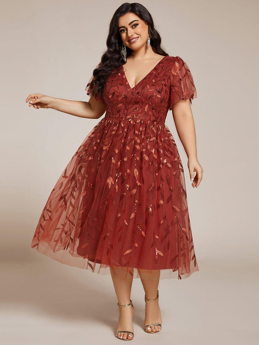 ever SIMONE|Leaf Sequin Short Sleeve Tulle Midi Dress (Final Sale)