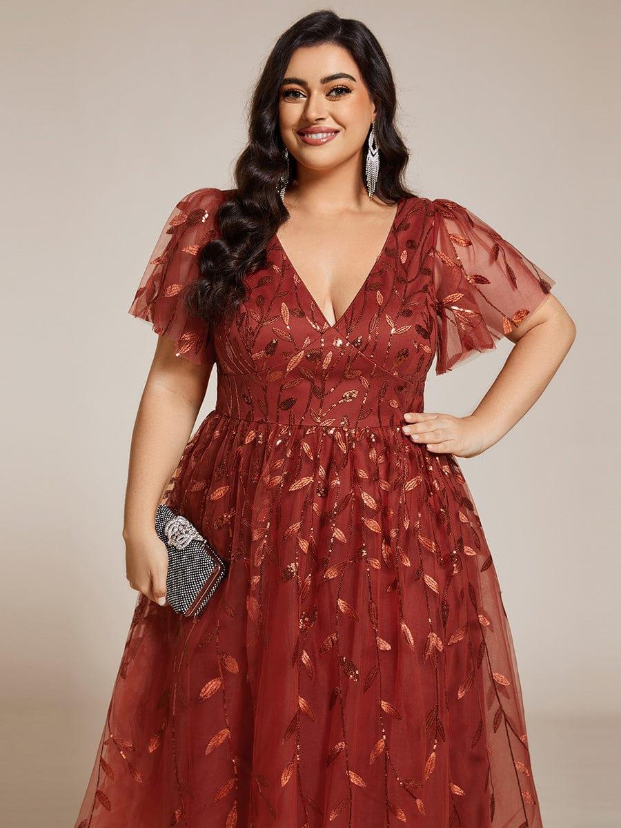 pretty SIMONE|Plus Size Leaf Sequin Tulle Midi Wedding Guest Dress (Final Sale)