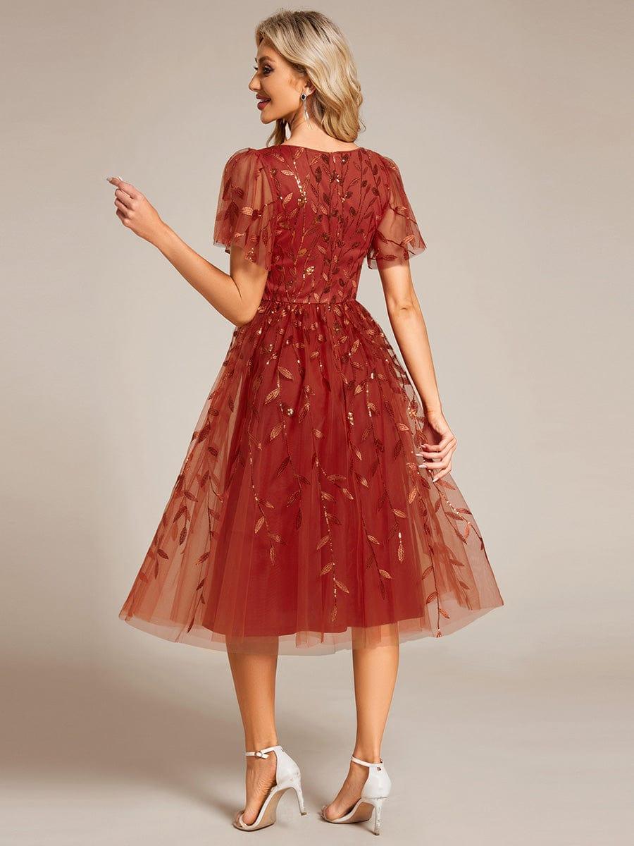 ever SIMONE|Leaf Sequin Short Sleeve Tulle Midi Dress (Final Sale)