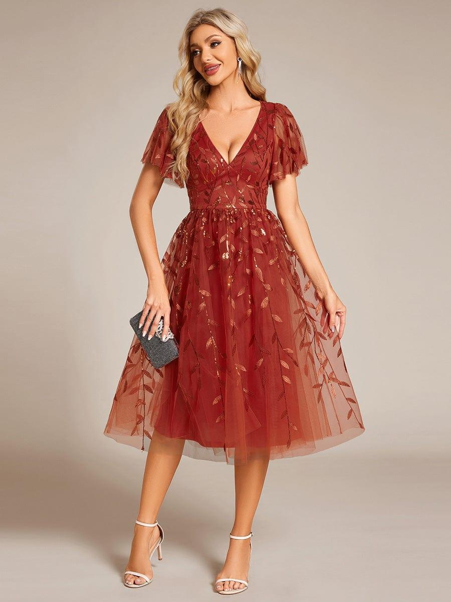 ever SIMONE|Leaf Sequin Short Sleeve Tulle Midi Dress (Final Sale)