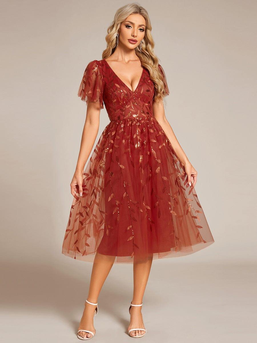 ever SIMONE|Leaf Sequin Short Sleeve Tulle Midi Dress (Final Sale)