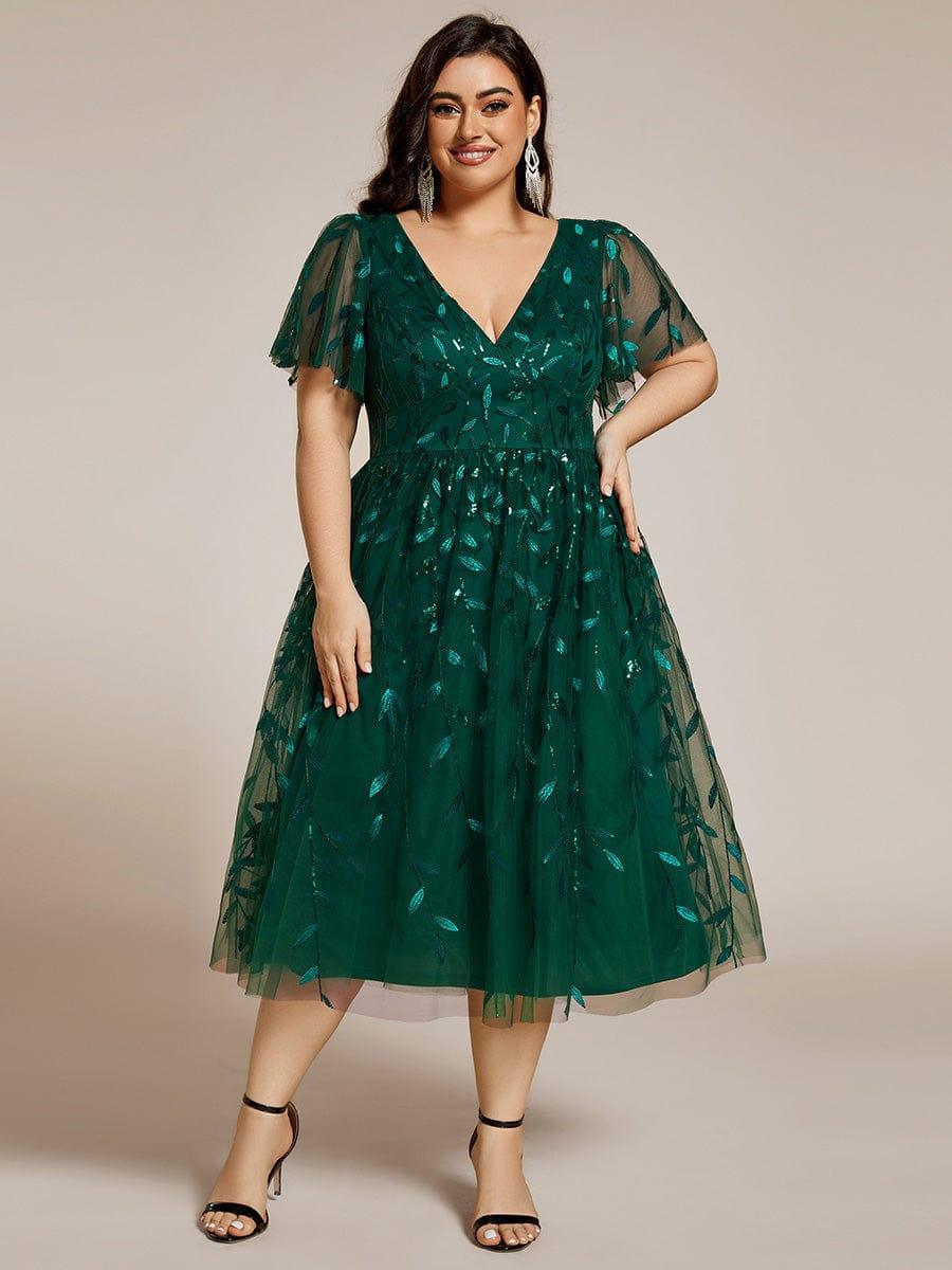 ever SIMONE|Leaf Sequin Short Sleeve Tulle Midi Dress (Final Sale)
