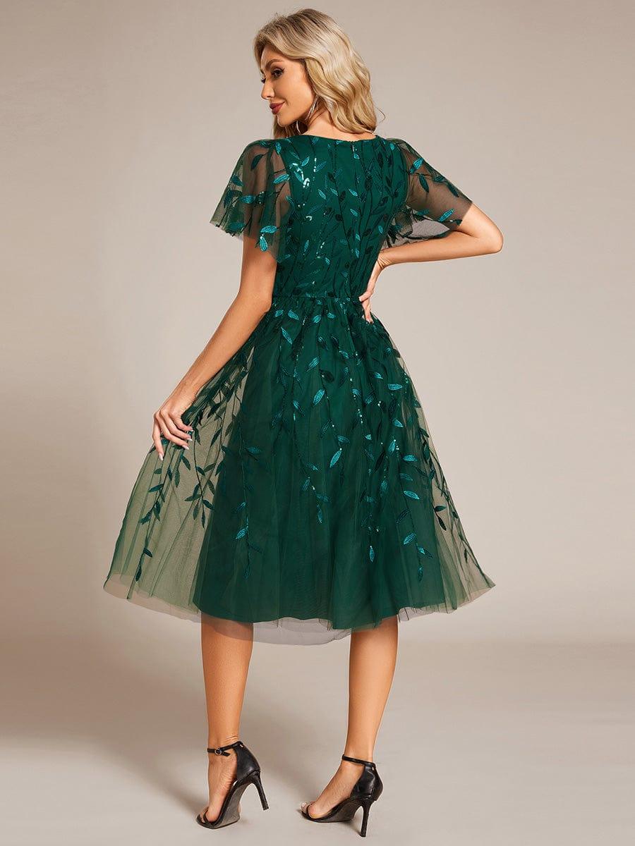 ever SIMONE|Leaf Sequin Short Sleeve Tulle Midi Dress (Final Sale)
