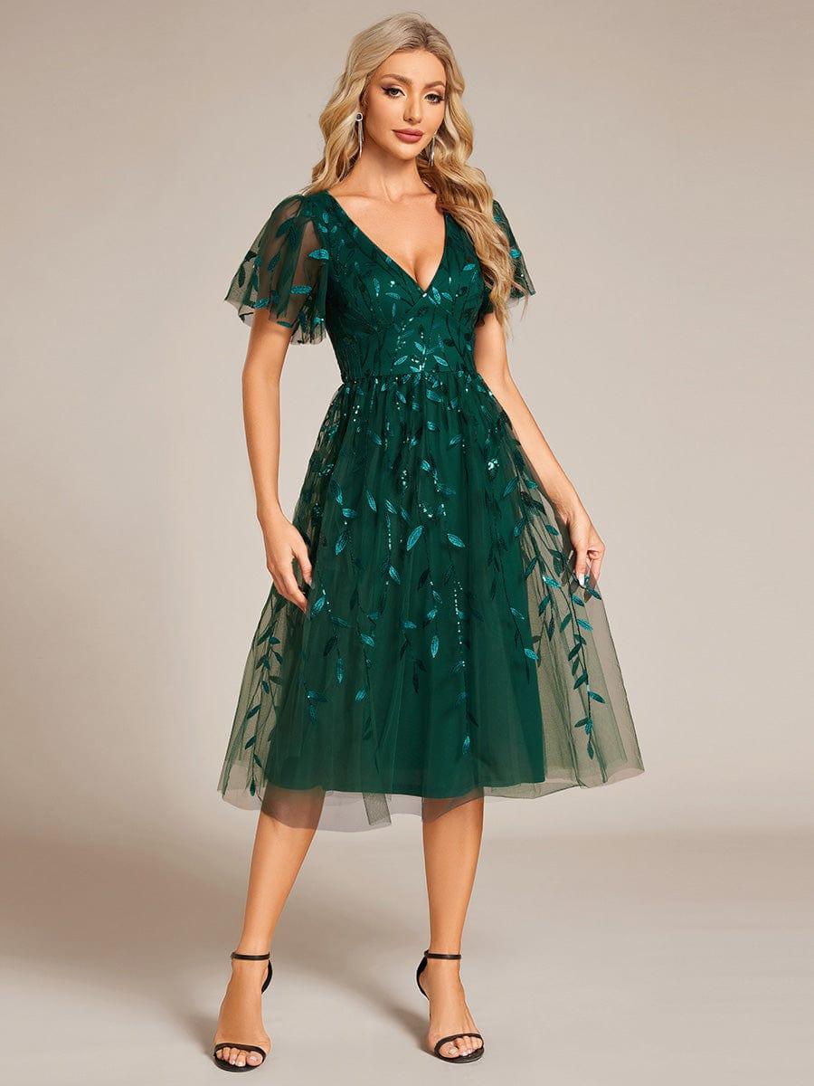 ever SIMONE|Leaf Sequin Short Sleeve Tulle Midi Dress (Final Sale)