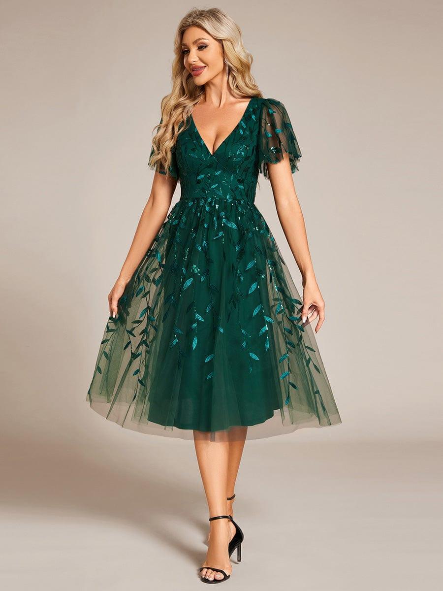 ever SIMONE|Leaf Sequin Short Sleeve Tulle Midi Dress (Final Sale)