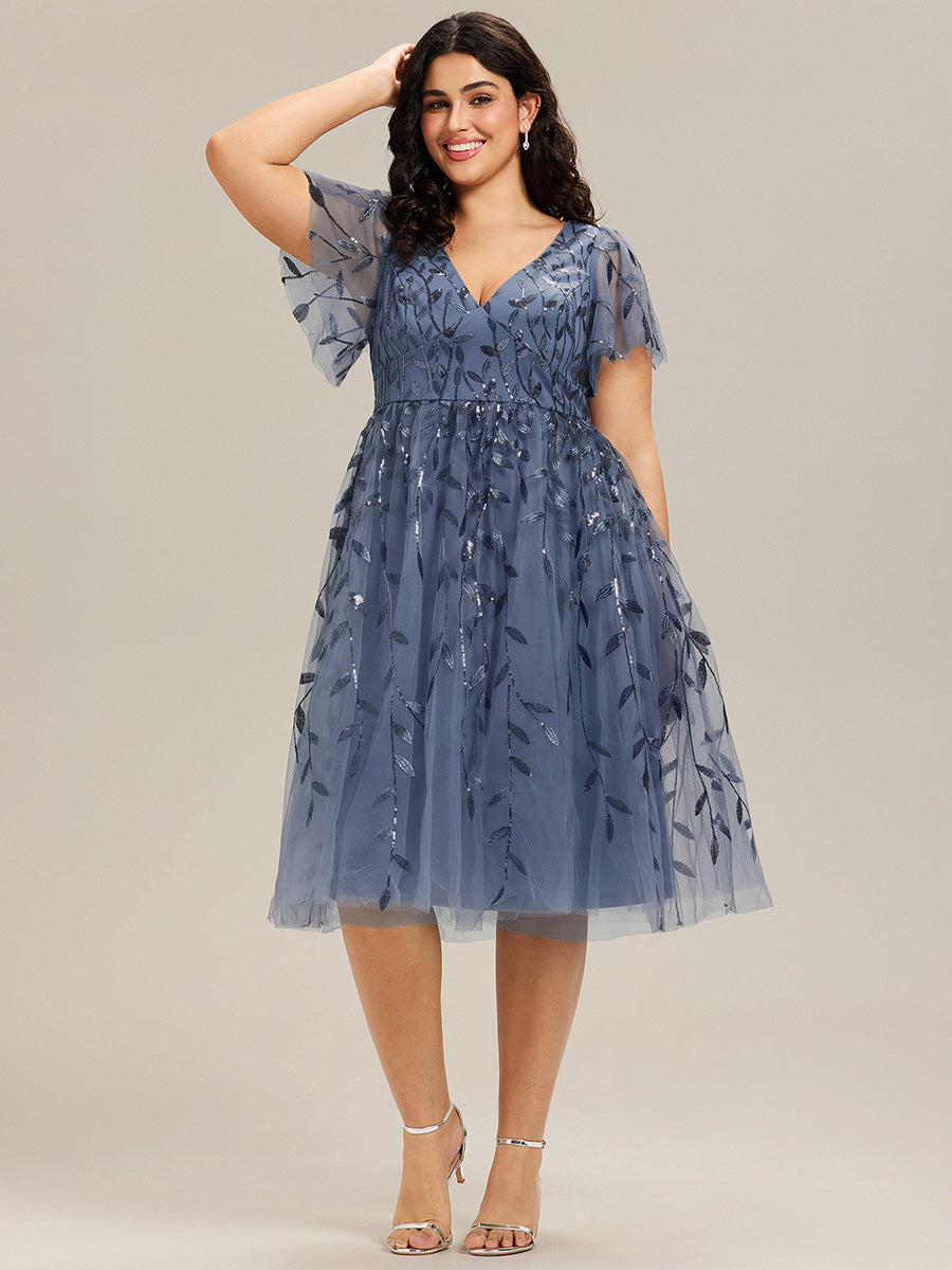ever SIMONE|Leaf Sequin Short Sleeve Tulle Midi Dress (Final Sale)