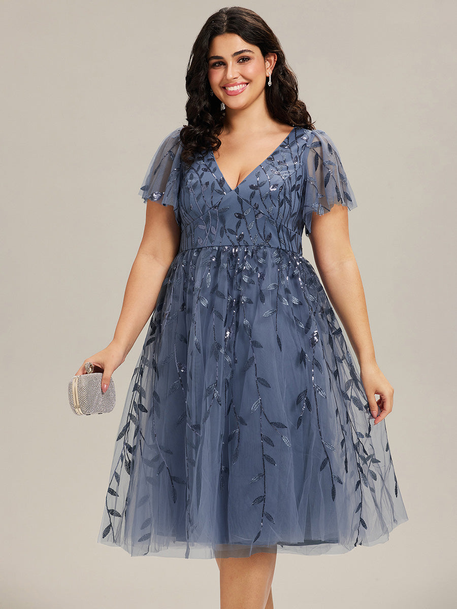 ever SIMONE|Leaf Sequin Short Sleeve Tulle Midi Dress (Final Sale)