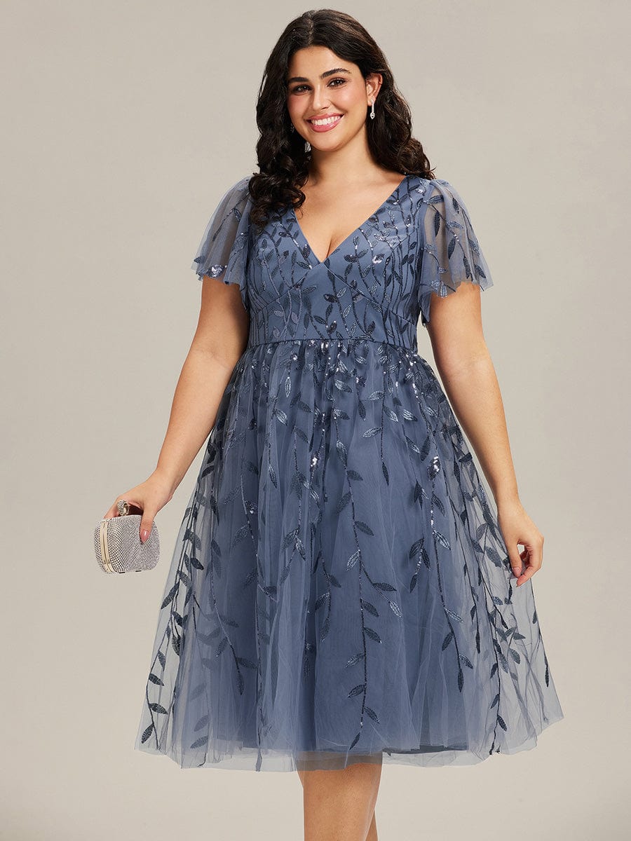 pretty SIMONE|Plus Size Leaf Sequin Tulle Midi Wedding Guest Dress (Final Sale)