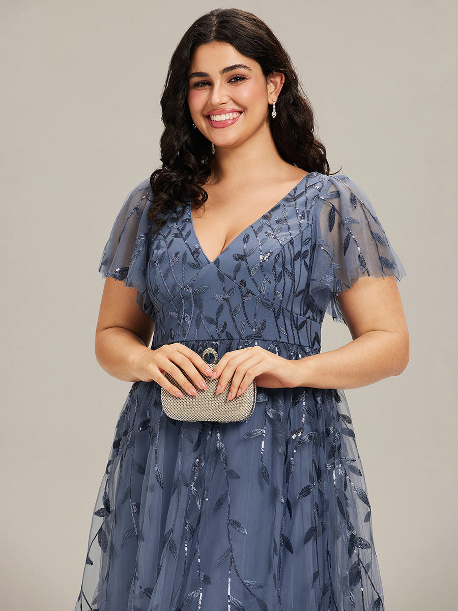 ever SIMONE|Leaf Sequin Short Sleeve Tulle Midi Dress (Final Sale)