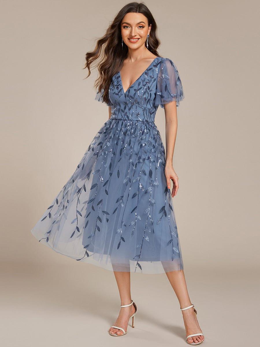ever SIMONE|Leaf Sequin Short Sleeve Tulle Midi Dress (Final Sale)