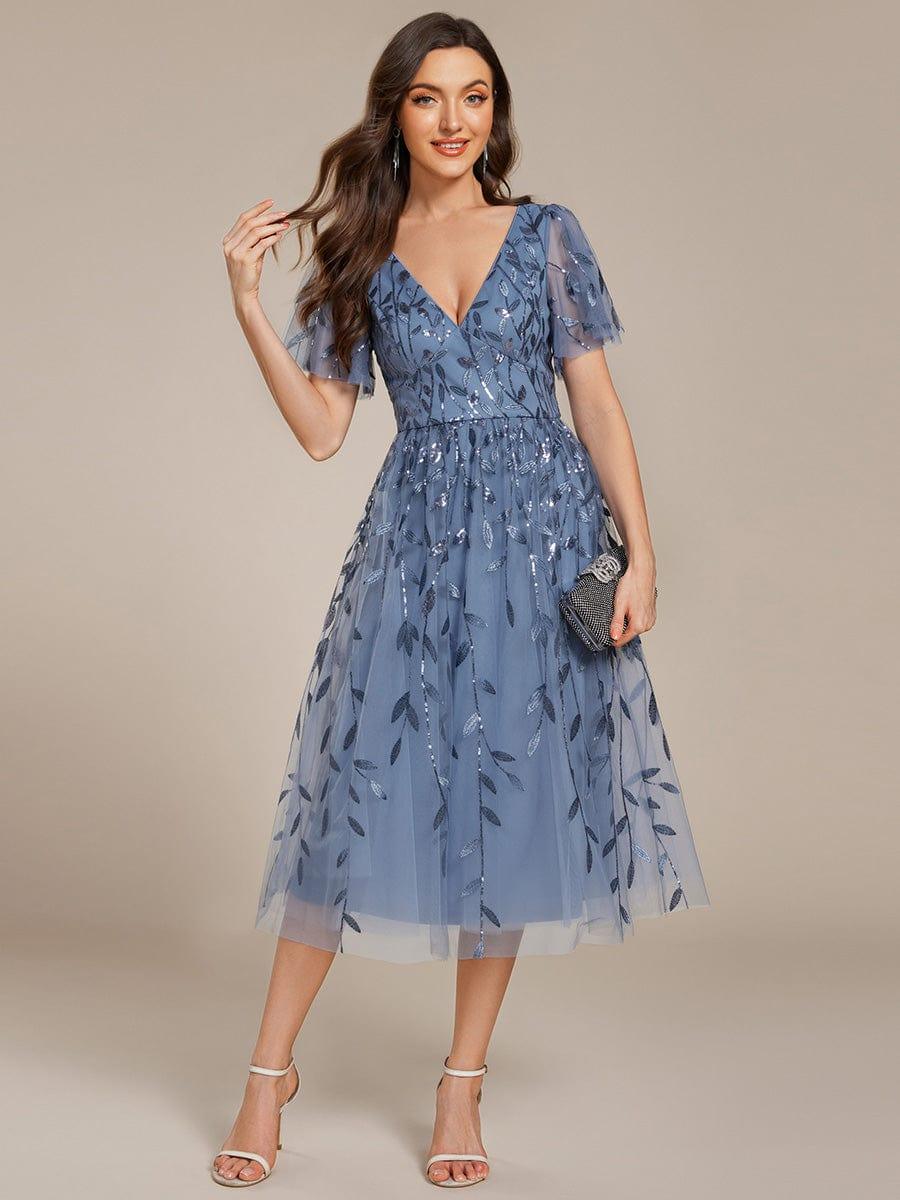 ever SIMONE|Leaf Sequin Short Sleeve Tulle Midi Dress (Final Sale)
