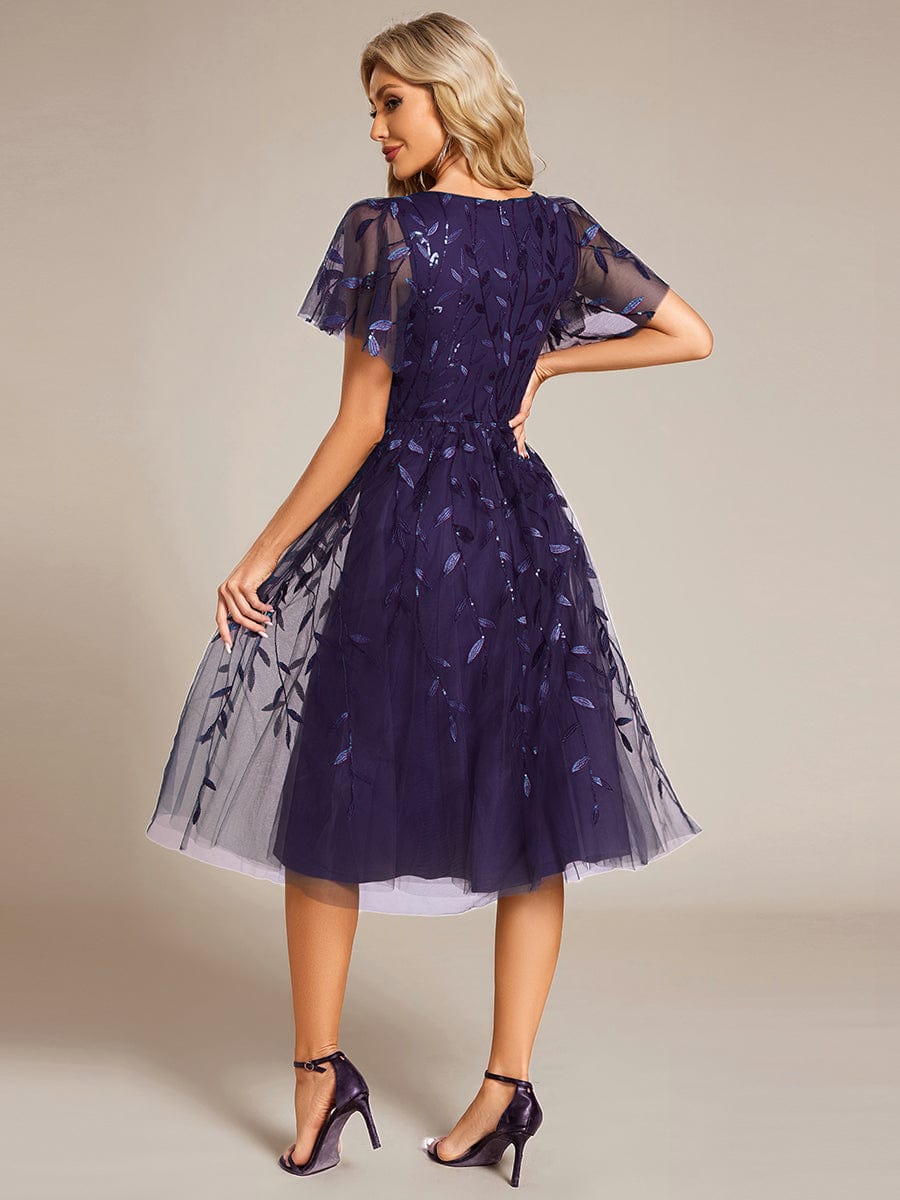 ever SIMONE|Leaf Sequin Short Sleeve Tulle Midi Dress (Final Sale)