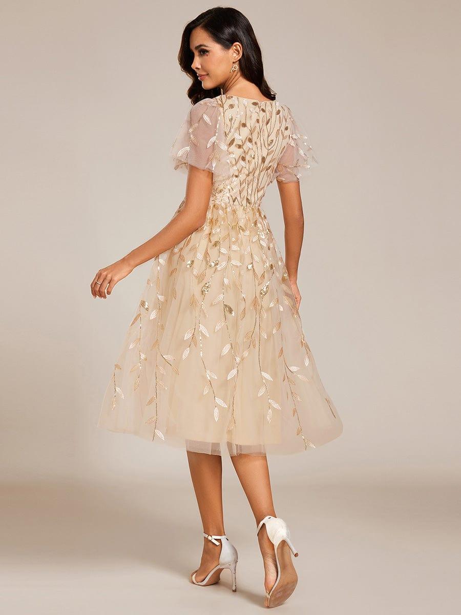 ever SIMONE|Leaf Sequin Short Sleeve Tulle Midi Dress (Final Sale)