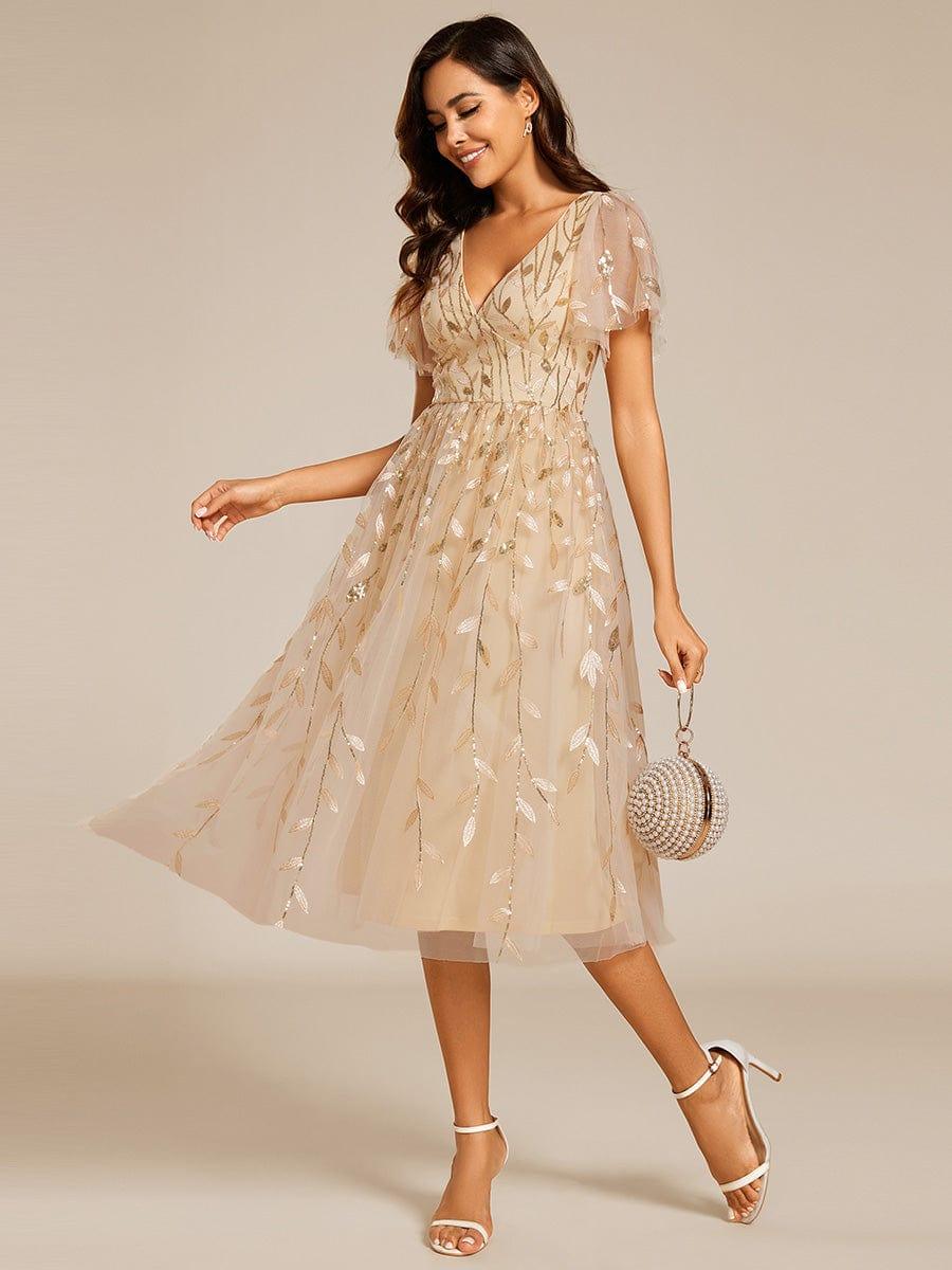 ever SIMONE|Leaf Sequin Short Sleeve Tulle Midi Dress (Final Sale)