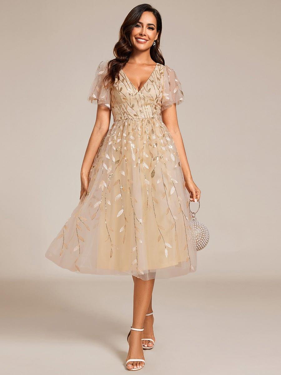 ever SIMONE|Leaf Sequin Short Sleeve Tulle Midi Dress (Final Sale)
