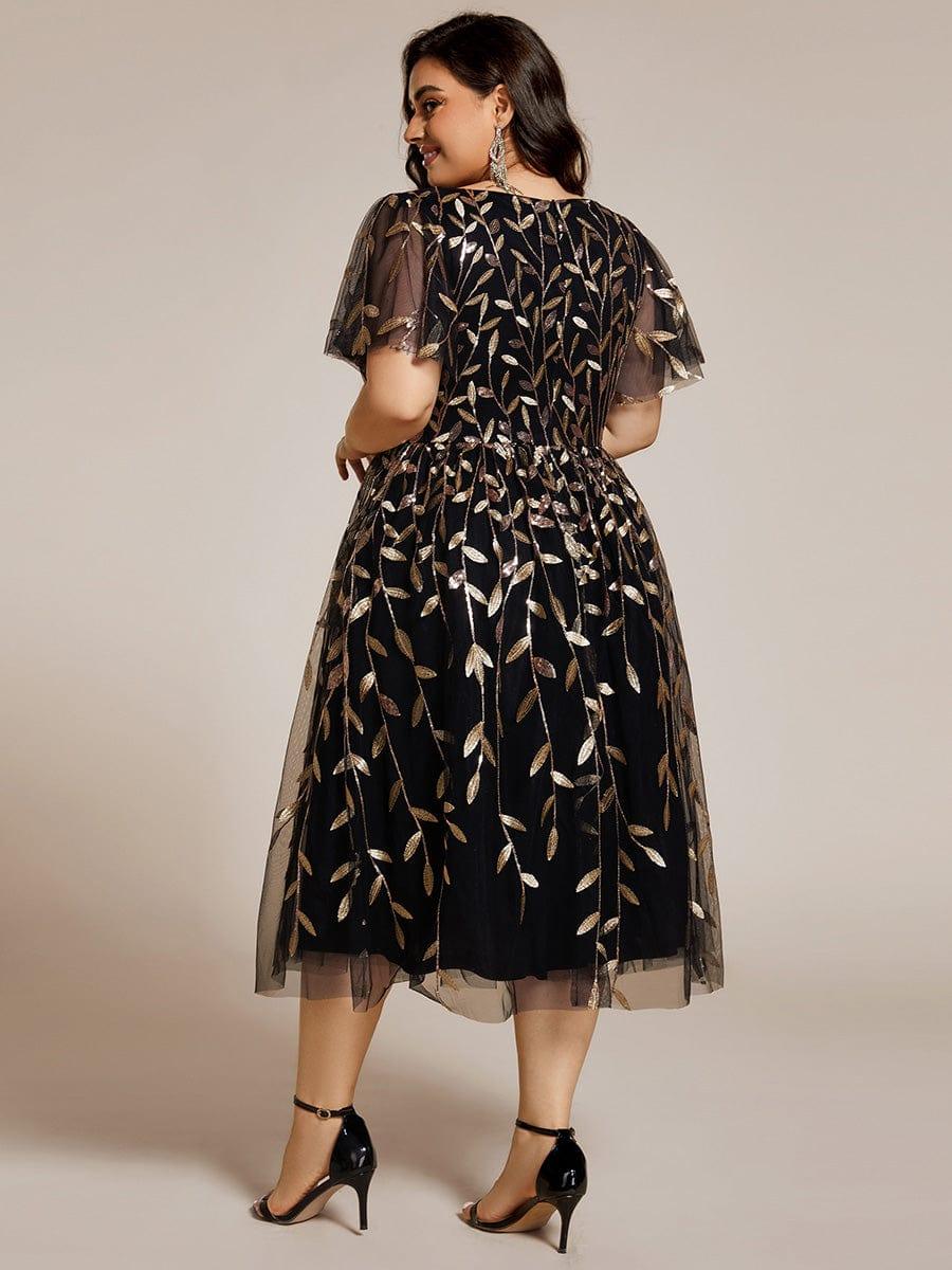 pretty SIMONE|Plus Size Leaf Sequin Tulle Midi Wedding Guest Dress (Final Sale)