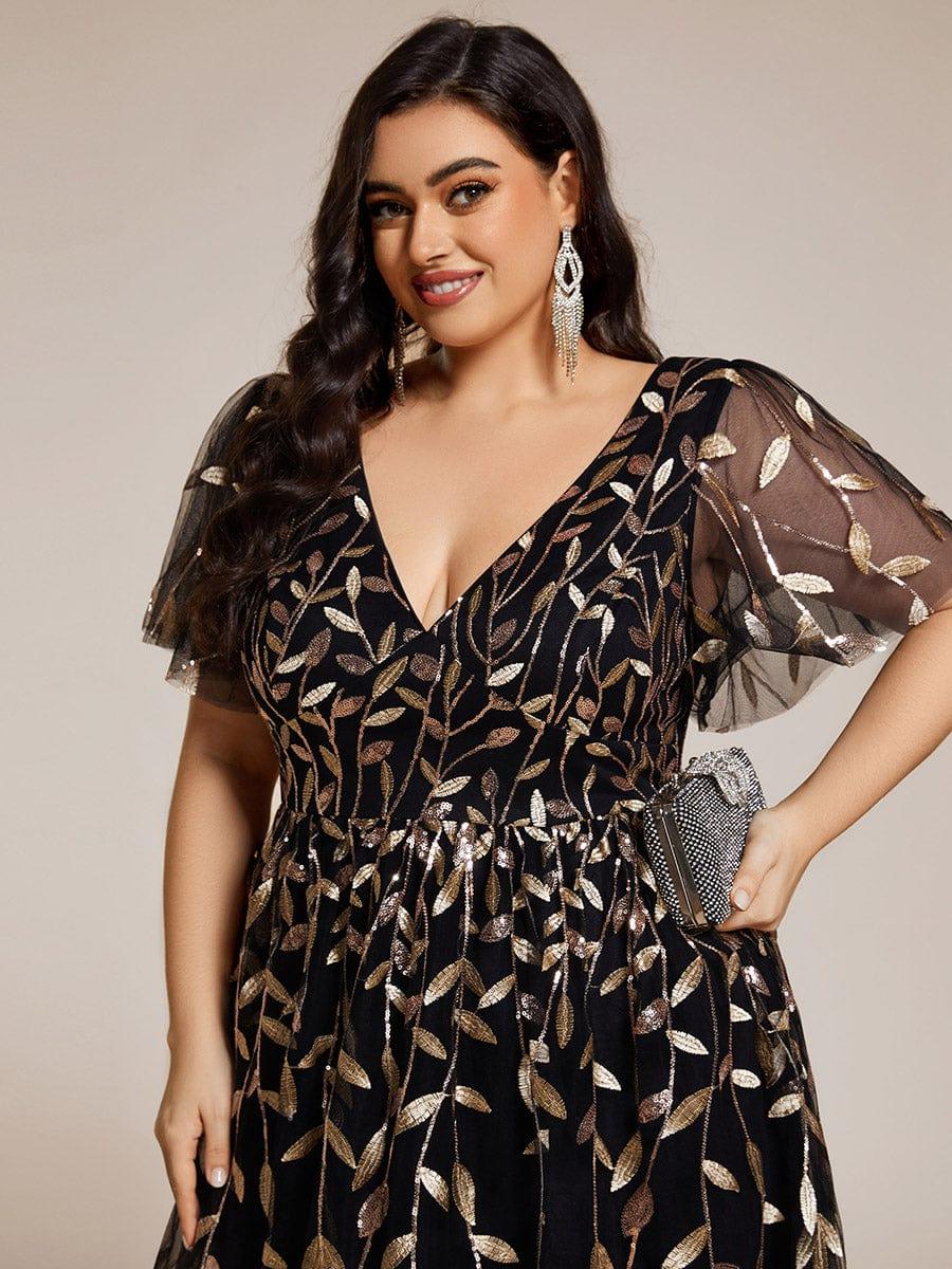 ever SIMONE|Leaf Sequin Short Sleeve Tulle Midi Dress (Final Sale)