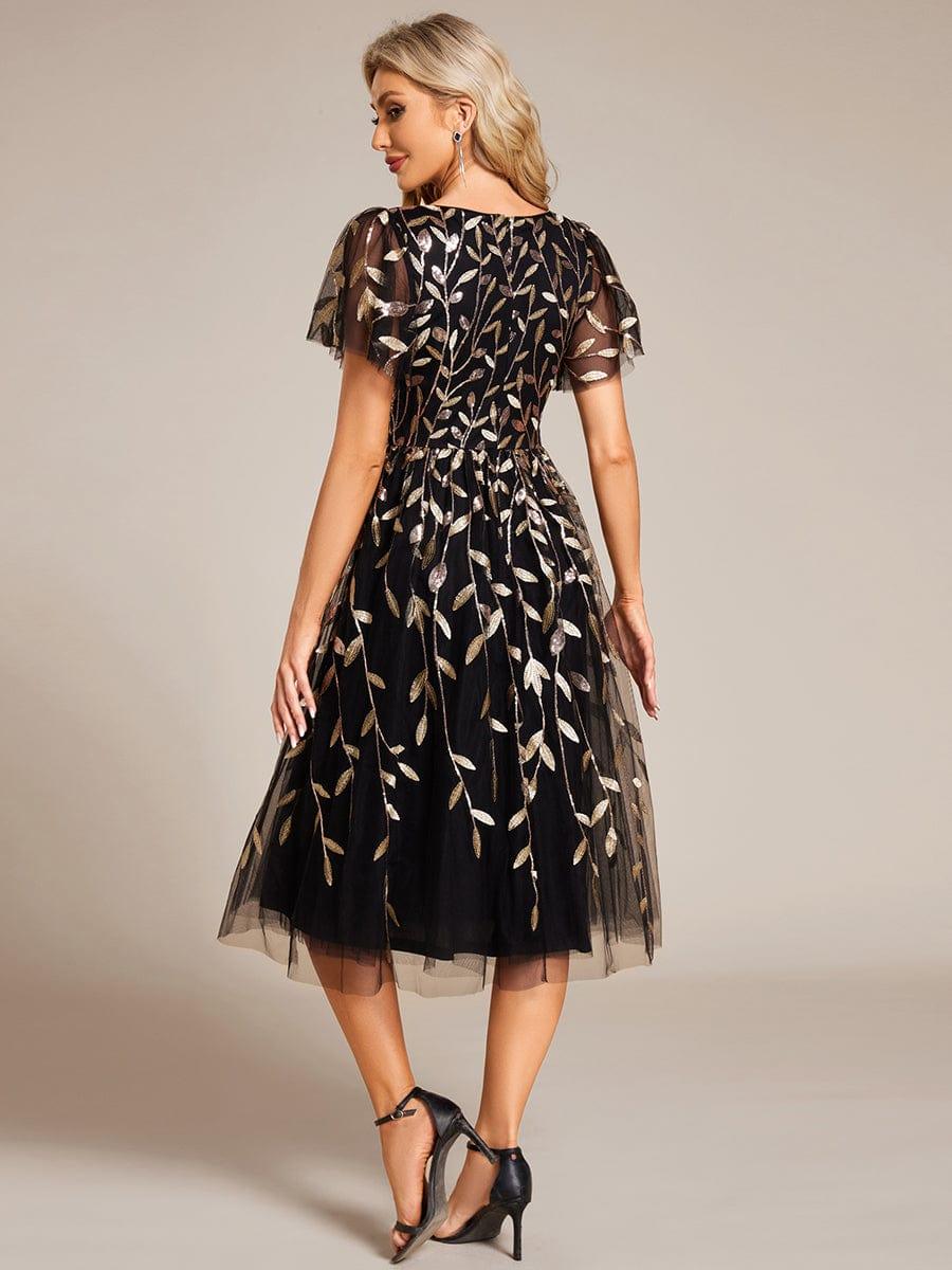 ever SIMONE|Leaf Sequin Short Sleeve Tulle Midi Dress (Final Sale)