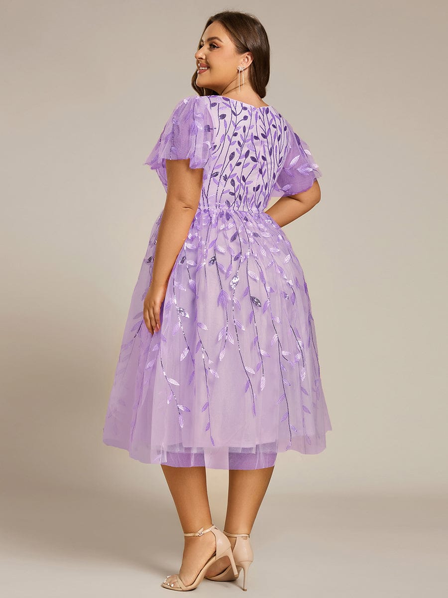 ever SIMONE|Leaf Sequin Short Sleeve Tulle Midi Dress (Final Sale)