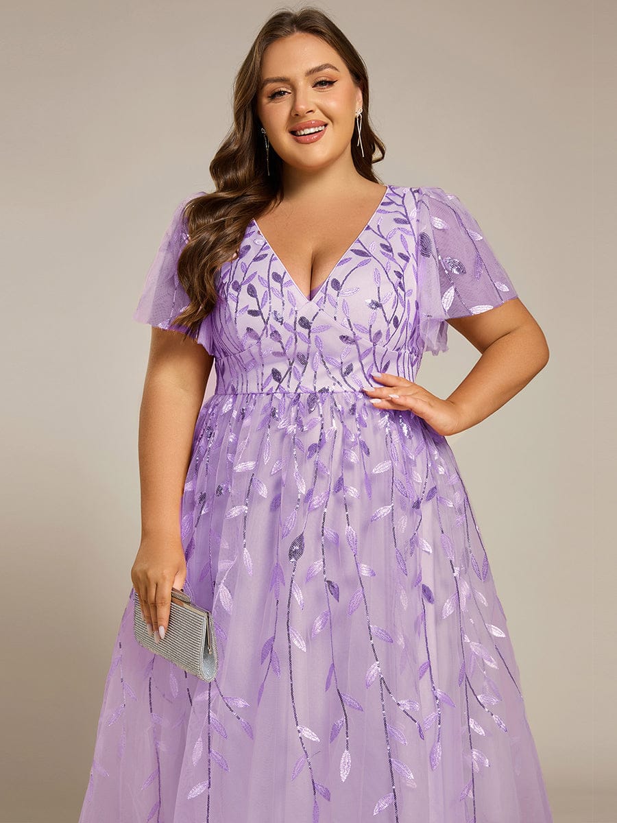 ever SIMONE|Leaf Sequin Short Sleeve Tulle Midi Dress (Final Sale)