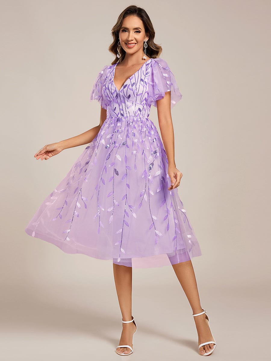 ever SIMONE|Leaf Sequin Short Sleeve Tulle Midi Dress (Final Sale)