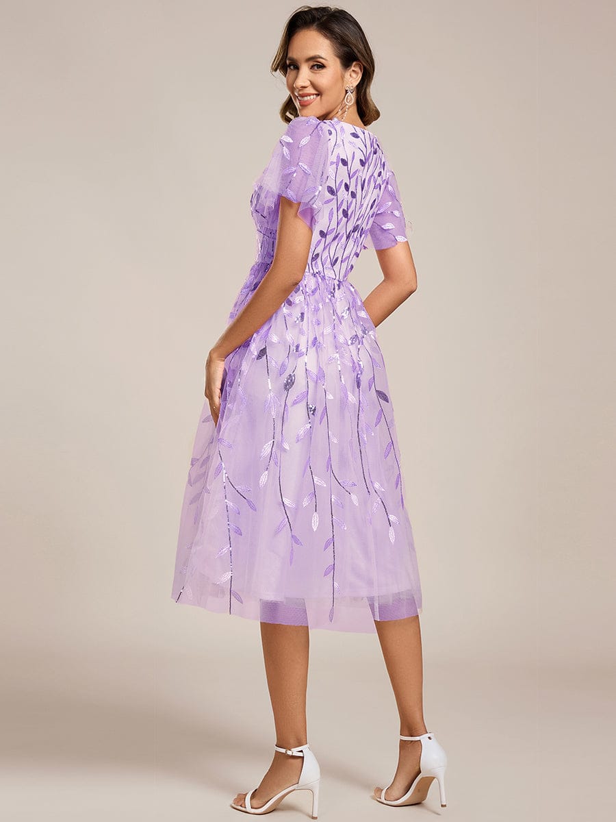 ever SIMONE|Leaf Sequin Short Sleeve Tulle Midi Dress (Final Sale)