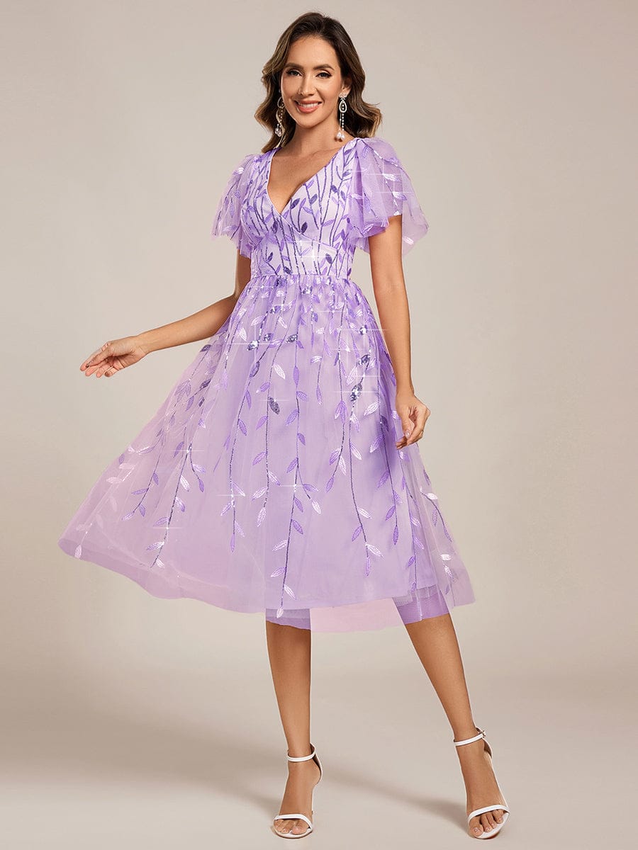 ever SIMONE|Leaf Sequin Short Sleeve Tulle Midi Dress (Final Sale)