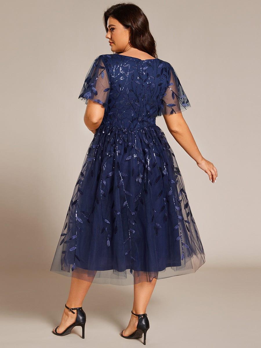 ever SIMONE|Leaf Sequin Short Sleeve Tulle Midi Dress (Final Sale)