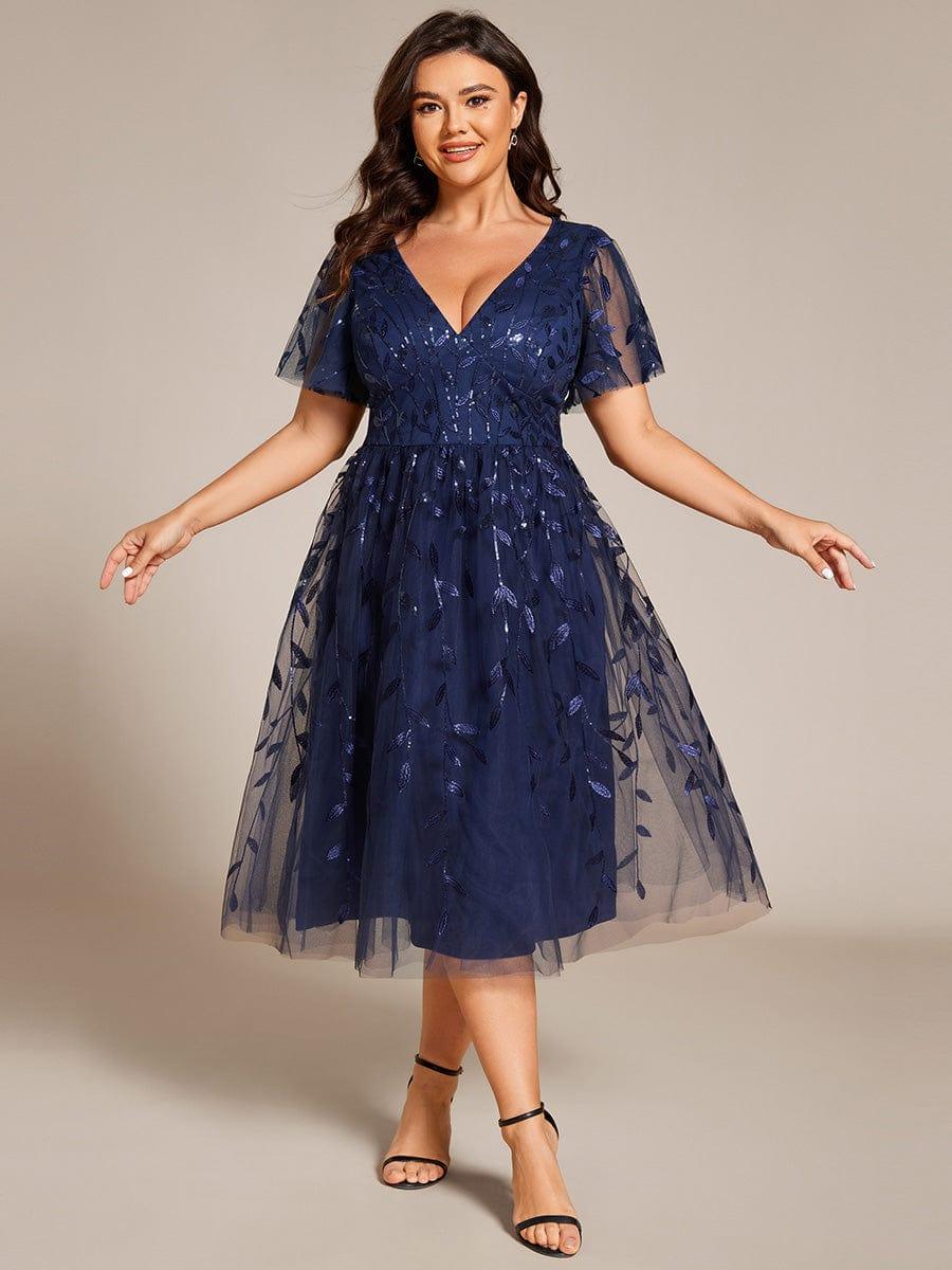 ever SIMONE|Leaf Sequin Short Sleeve Tulle Midi Dress (Final Sale)