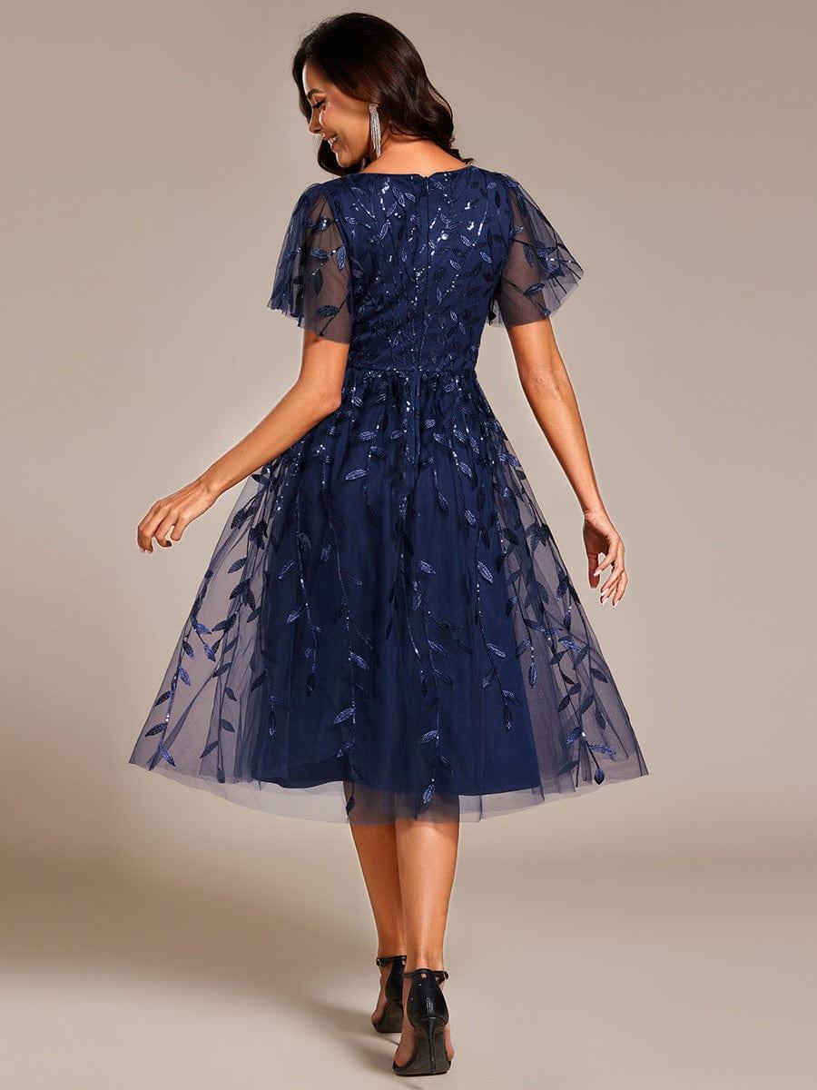 ever SIMONE|Leaf Sequin Short Sleeve Tulle Midi Dress (Final Sale)