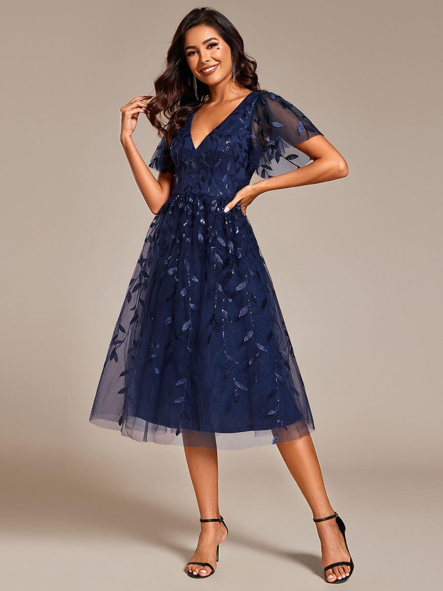ever SIMONE|Leaf Sequin Short Sleeve Tulle Midi Dress (Final Sale)